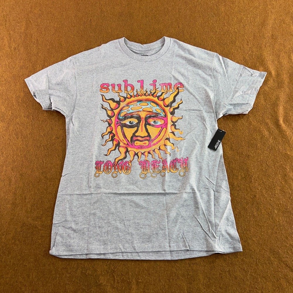 Sublime Unisex Medium Gray Graphic Long Beach Sun Band T-Shirt NWT